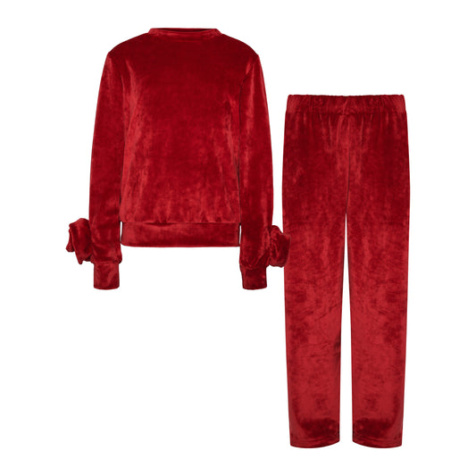TWO IN A CASTLE Velvet Set With Flower Top And Pants
