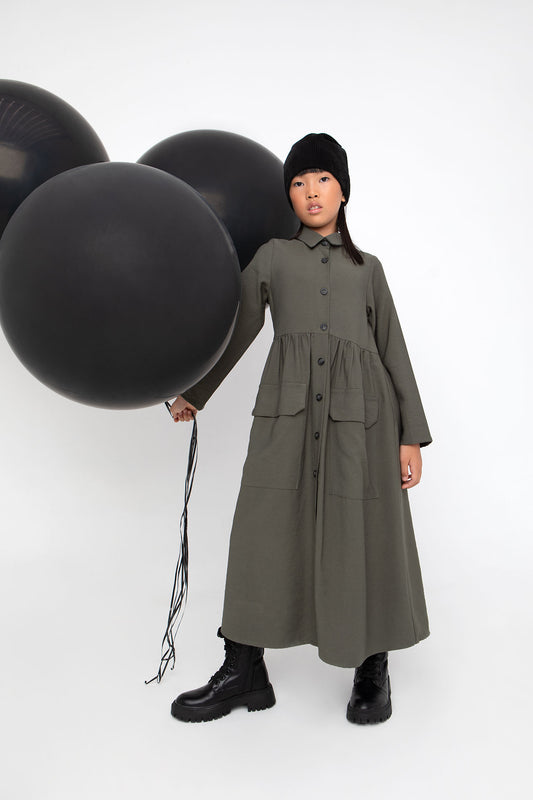 Melin Rose Φόρεμα Μακρύ με κουμπιά Χακί 4-14Υ