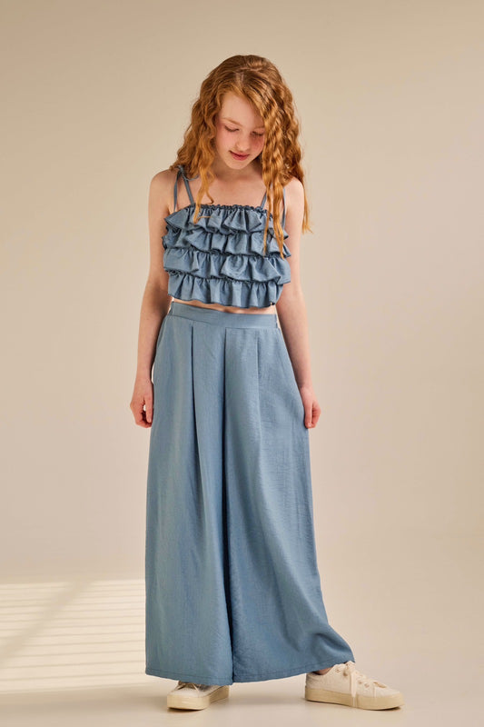 Melin Rose Σετ μπλούζα με βολάν και παντελόνα Ίντιγκο 6-14Υ