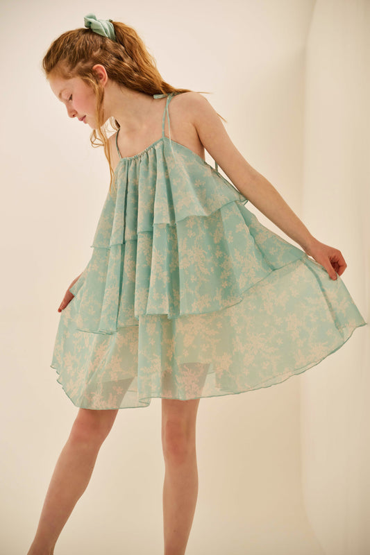 Melin Rose φόρεμα μουσελίνα με βολάν και τιράντες που δένουν 4-14Υ