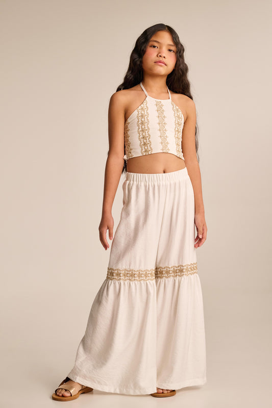 Melin Rose Σετ τοπ με χρυσό κέντημα και παντελόνα με σούρες 8-14Y