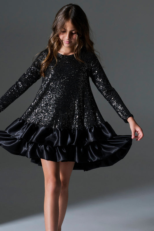 Melin Rose Φόρεμα παγιέτα με βολάν Μαύρο 4-14Υ
