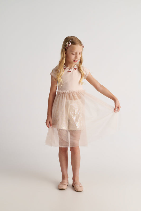Two in a castle - Aqua Pearl Tulle T-Shirt And Sequin Shorts Set