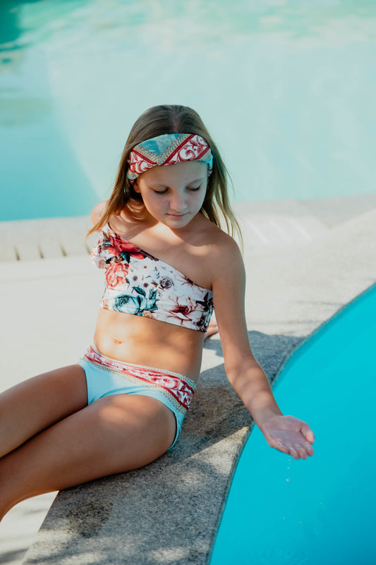 Σετ μπικίνι vintage flower με βολάν μανίκι 2-14Y