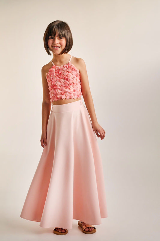 Melin Rose Σετ μπούστο με λουλούδια και μακριά φούστα Σομόν 8-14Y