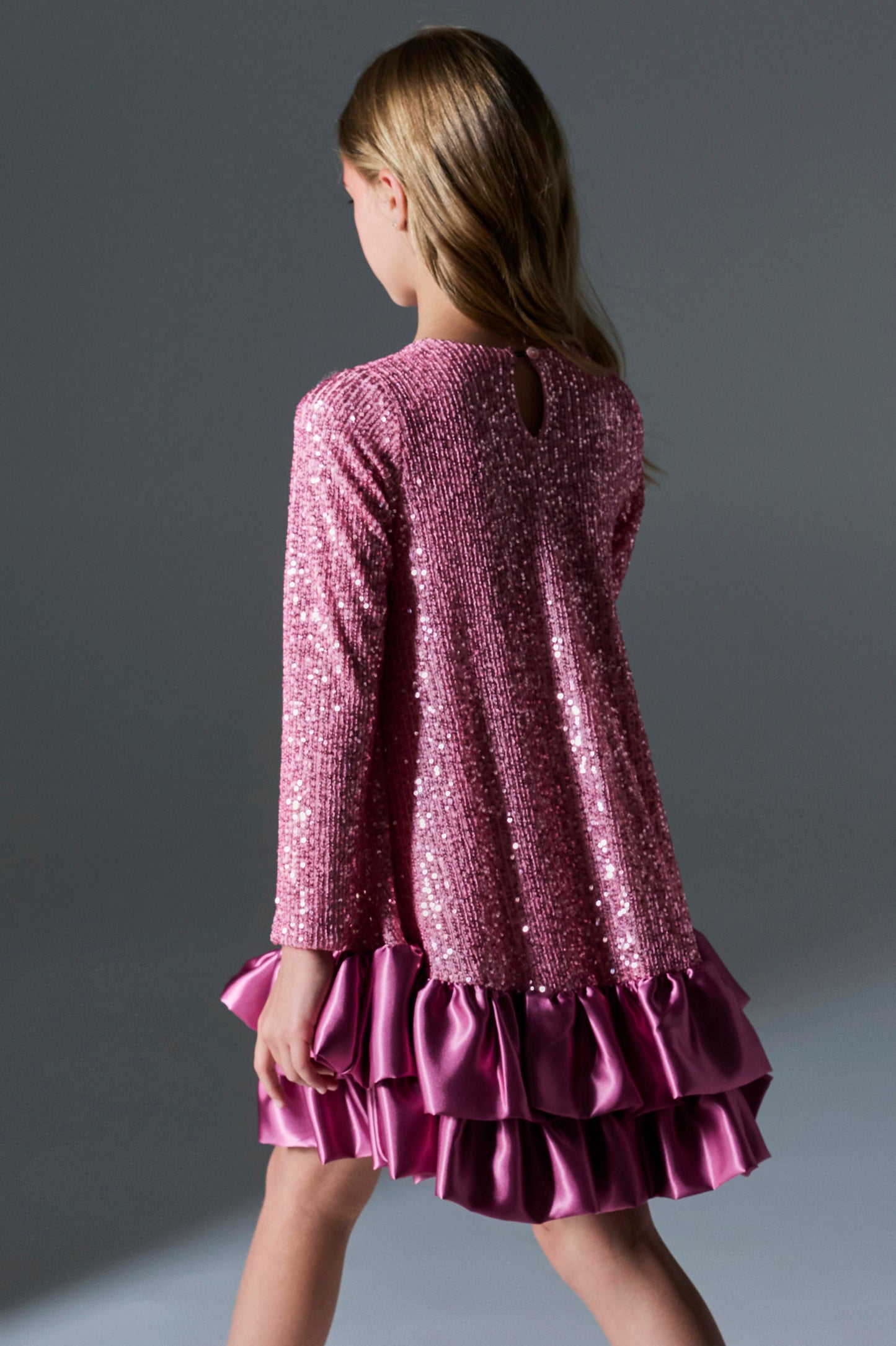 Melin Rose Φόρεμα παγιέτα με βολάν Ροζ 2-14Υ