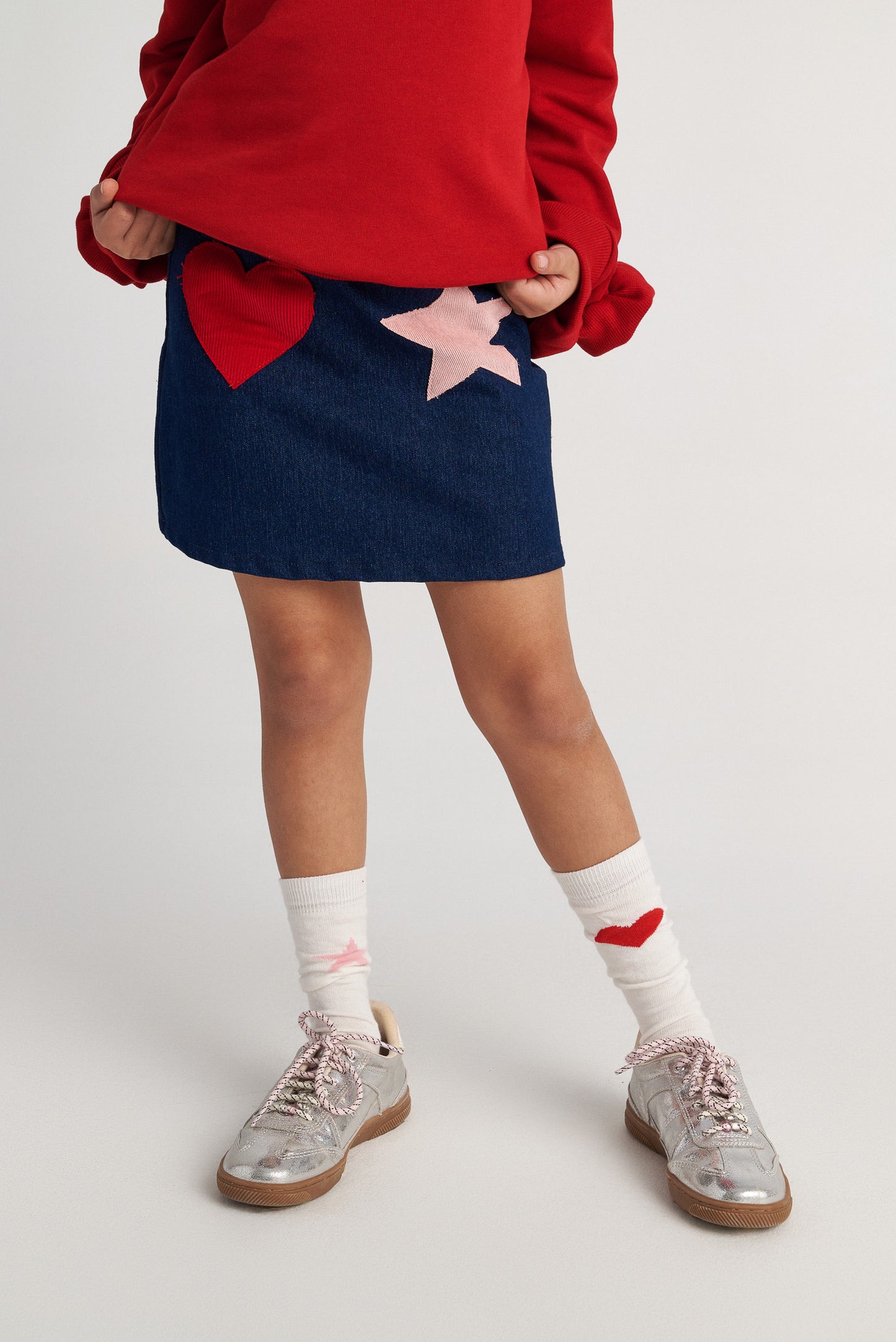TWO IN A CASTLE Hearts Denim Skirt
