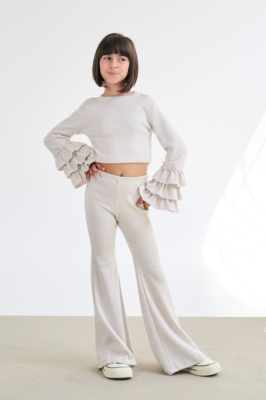 Melin Rose Σετ Πλεκτό με βολάν μανίκι Εκρού 4-14Y