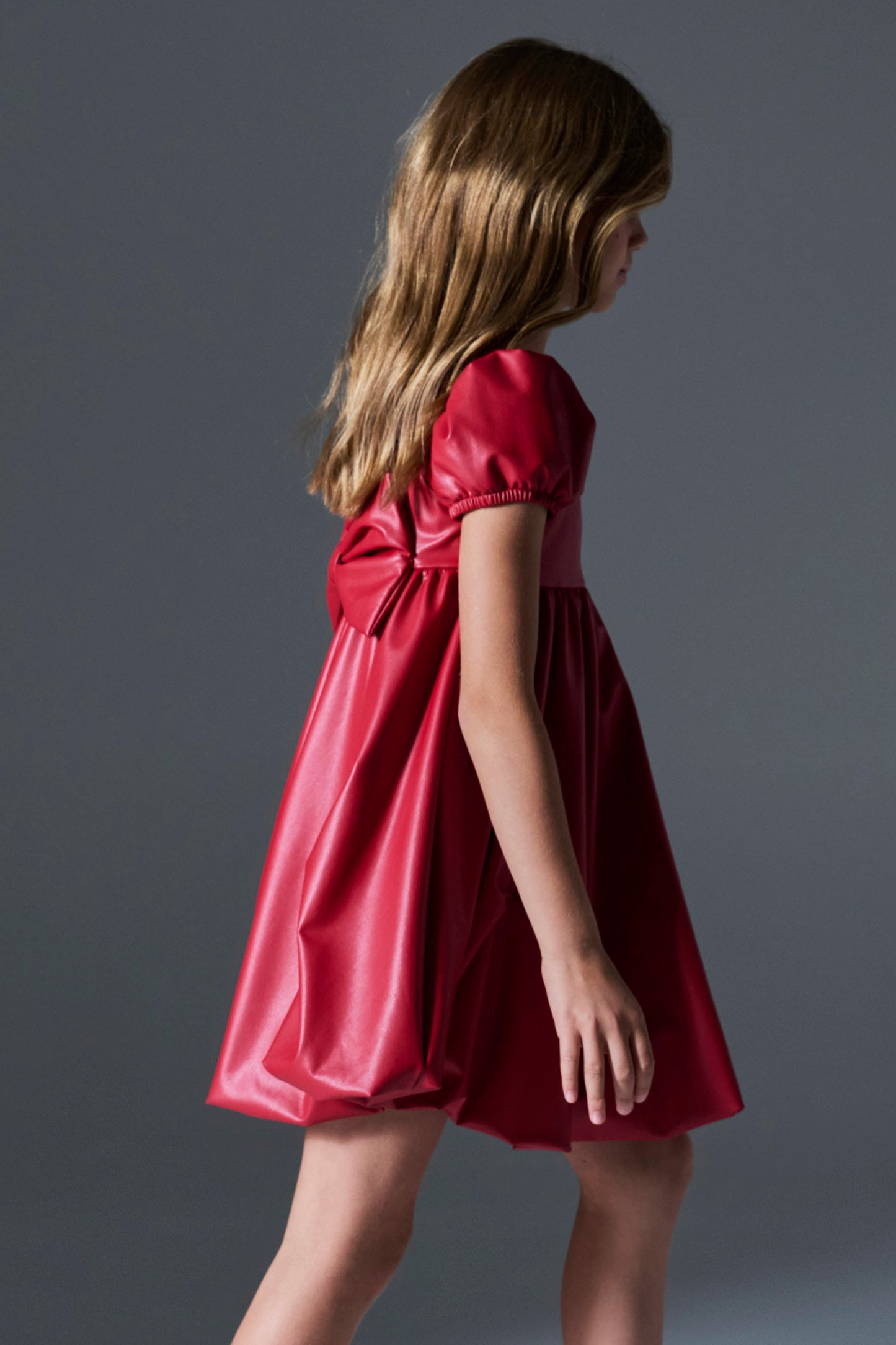 Melin Rose Φόρεμα δερματίνη κόκκινο με φιόγκο 4-12Υ