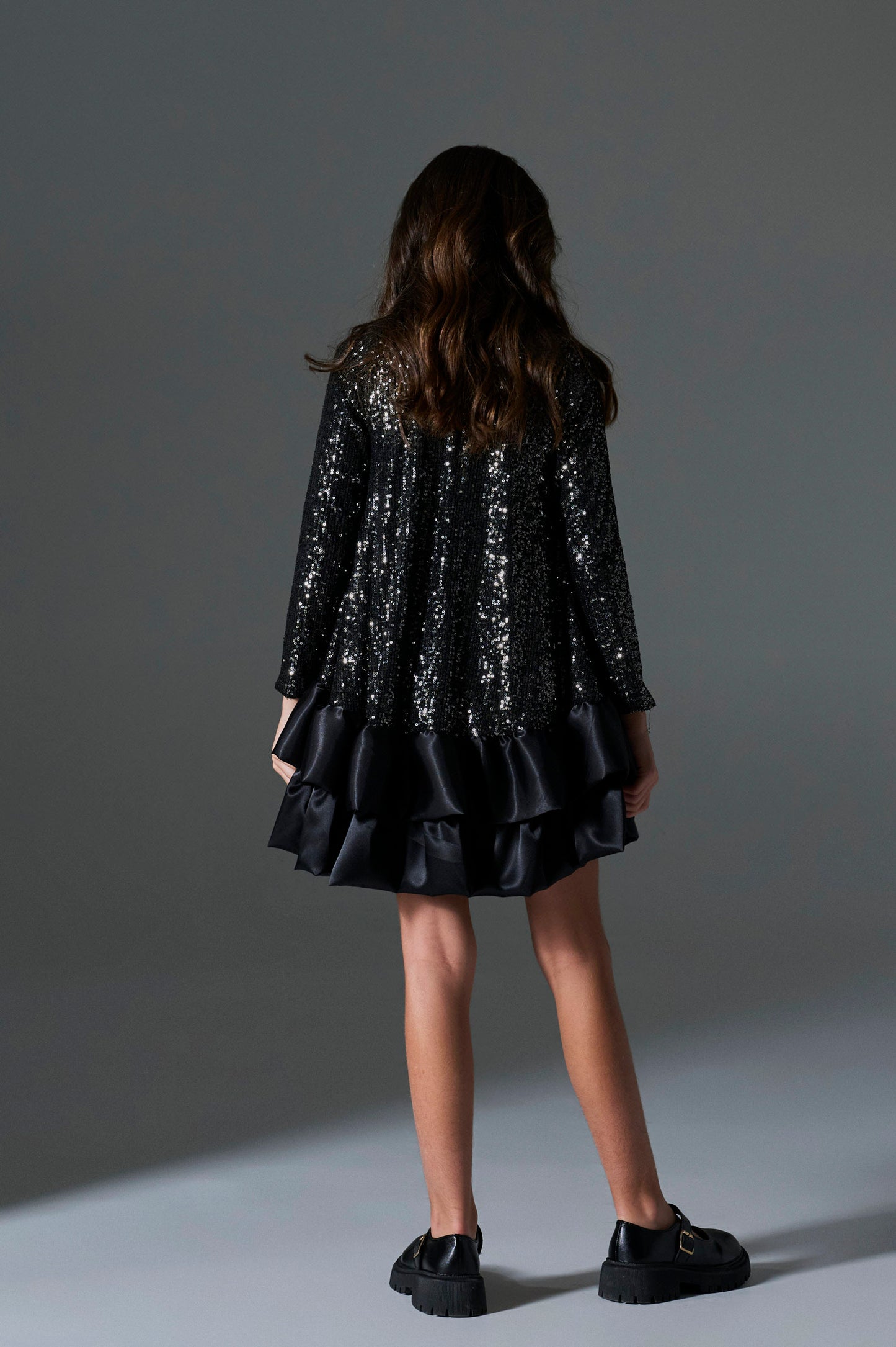 Melin Rose Φόρεμα παγιέτα με βολάν Μαύρο 4-14Υ