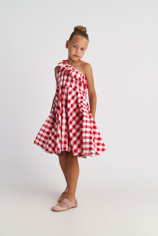 Two in a castle - May Picnic Vichy One Shoulder Ruffle Dress Kid
