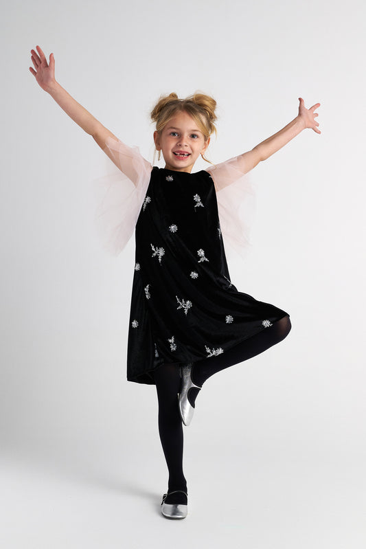 TWO IN A CASTLE Sparkles Velvet Dress With Tulle Sleeve