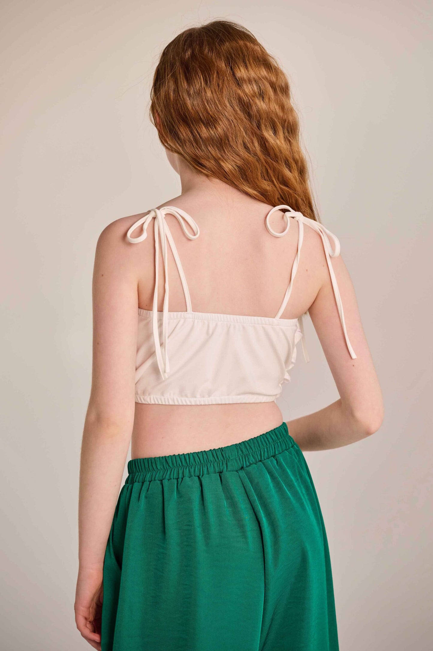 Melin Rose Crop top με βολάν στο μπούστο Εκρού 4-14Υ