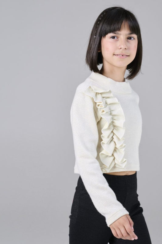 Melin Rose Μπλούζα λούρεξ με βολάν Εκρού