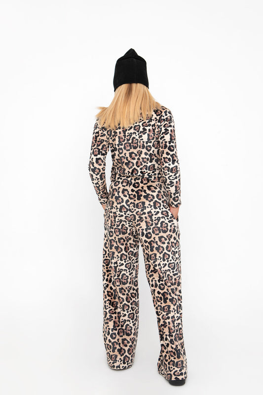 Melin Rose Παντελόνα από ύφασμα βελούδο με print λεοπάρ