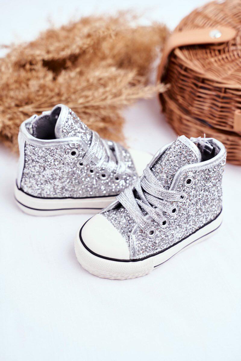 Sneakers glitters ασημί 24-29
