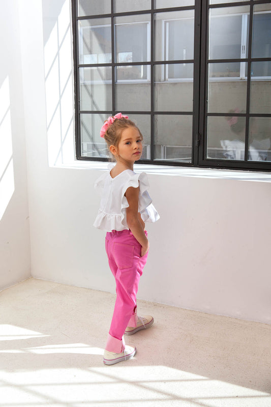 WIDE LEG CONTRAST PANTS FUCHSIA