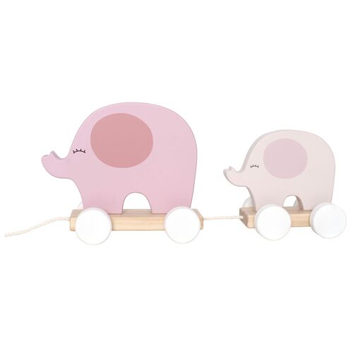 Ξύλινo παιχνίδι Ελεφαντάκια με ροδάκια Ροζ
