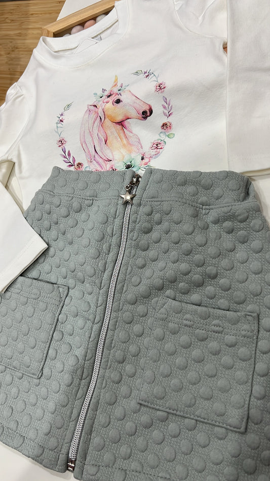 Σετ φούστα mint με μπλούζα unicorn 1-6Y