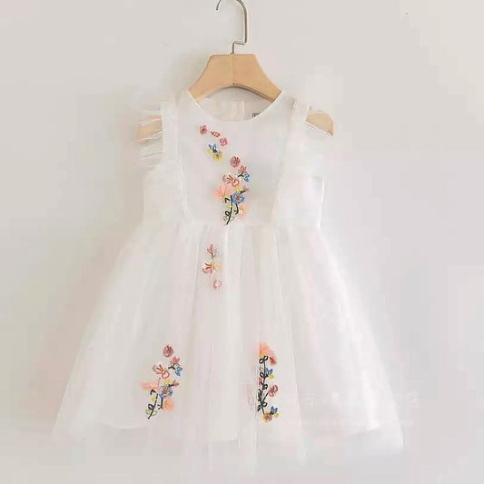 Λευκό Τutu φόρεμα με κεντημένα λουλούδια 2-8y