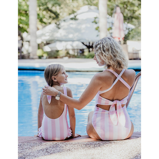 Ολόσωμο μαγιό pink ριγέ γυναικείο