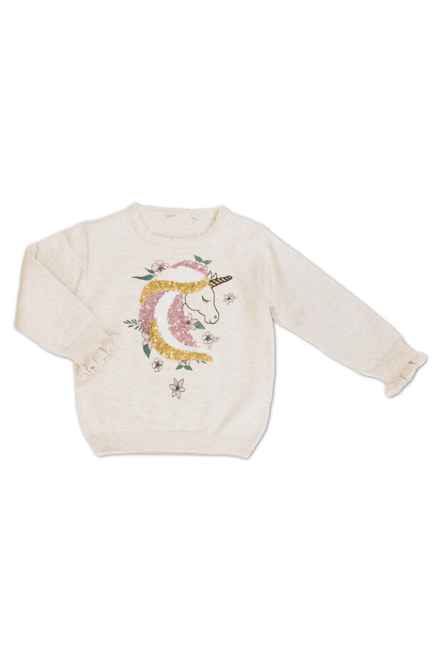 Πλεκτή μπλούζα μελανζέ με μονοκερο παγέτες 1-6Y