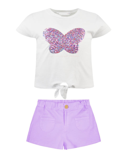 Σετ με τύπωμα πεταλούδα 2-6Υ μωβ