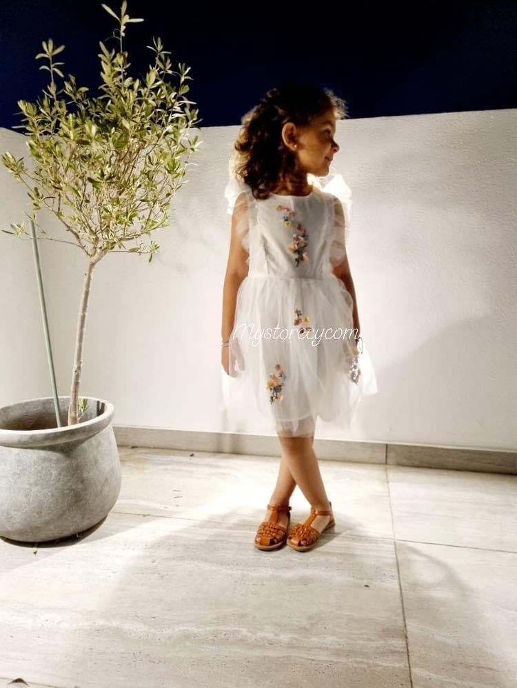 Λευκό Τutu φόρεμα με κεντημένα λουλούδια 2-8y