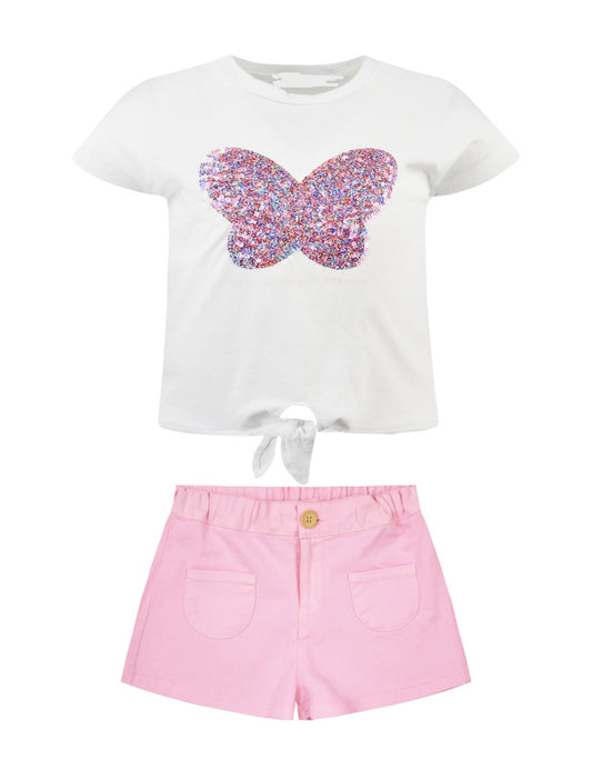 Σετ με τύπωμα πεταλούδα 2-6Υ ροζ