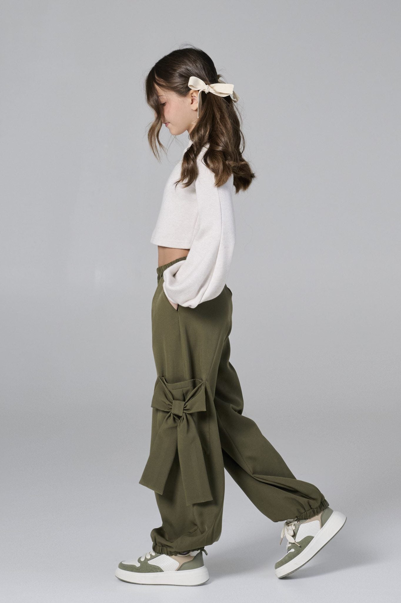 Melin Rose Παντελόνα Cargo με φιόγκο Λαδί 6-16Y