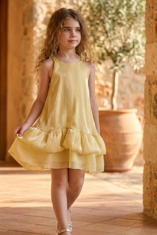 Melin Rose Φόρεμα οργάντζα με φουσκωτό βολάν στο τελείωμα  Μπανανί 4-12Υ