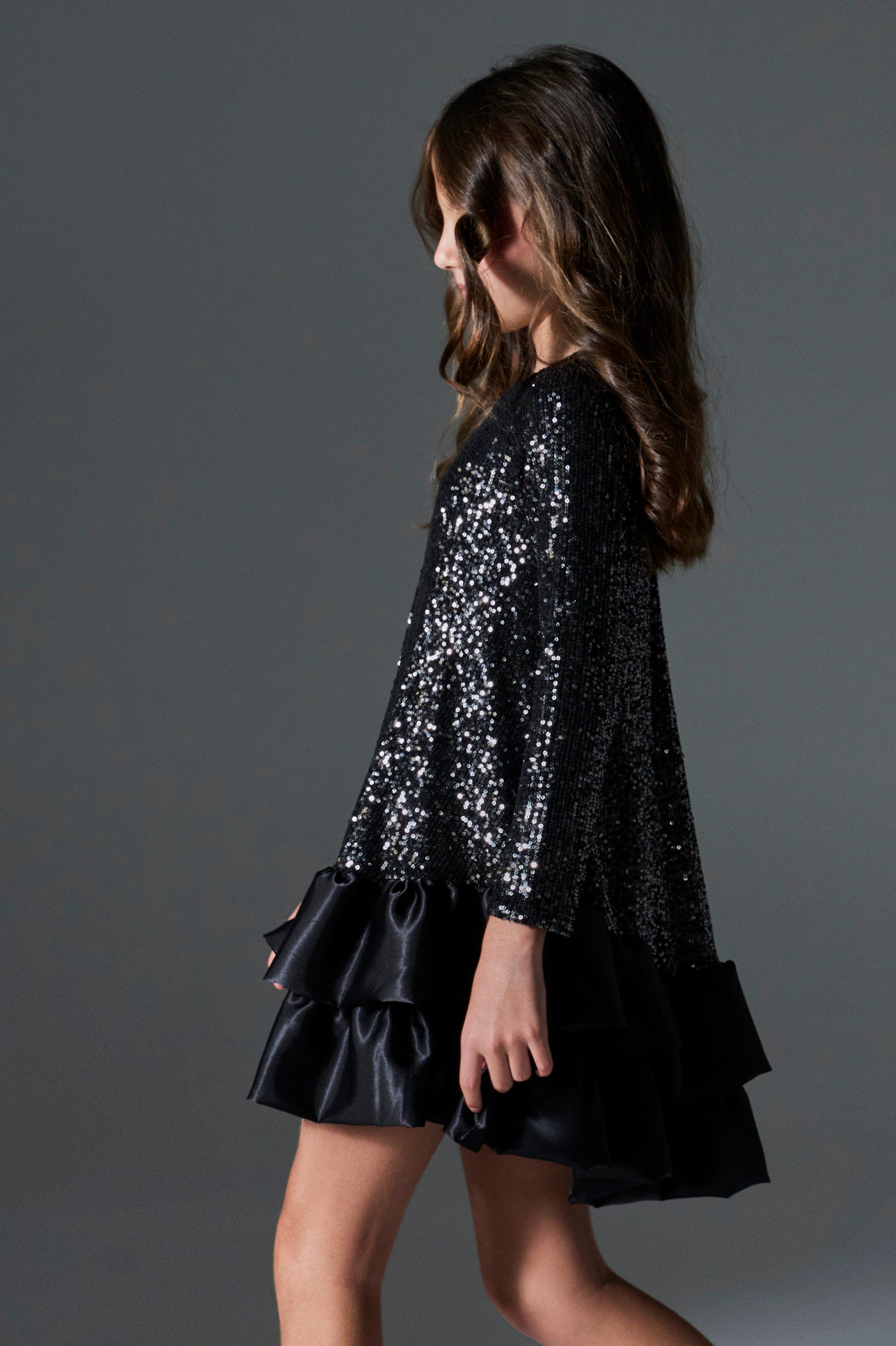 Melin Rose Φόρεμα παγιέτα με βολάν Μαύρο 4-14Υ