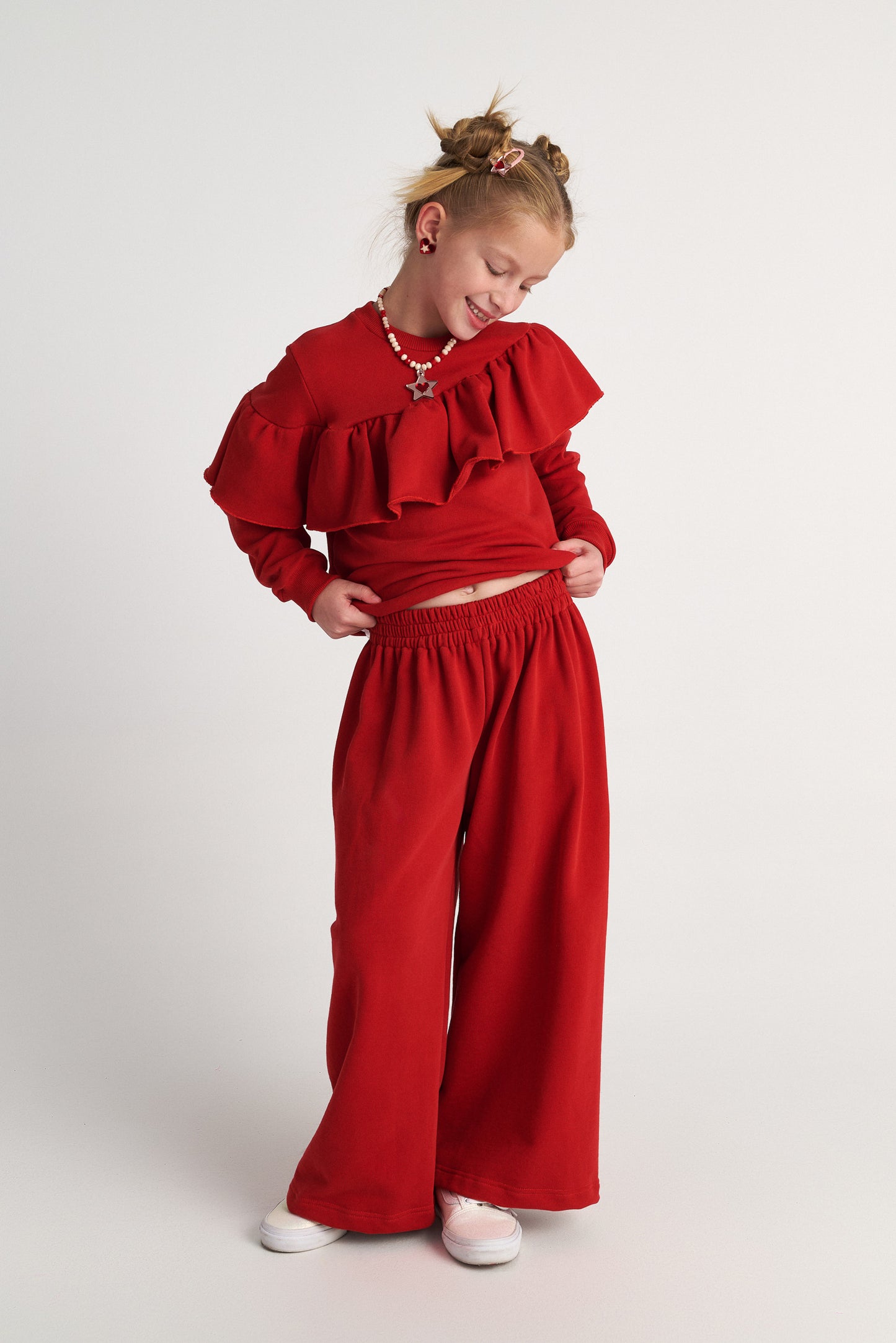 TWO IN A CASTLE Set Ruffles Top And Wide Leg Pants