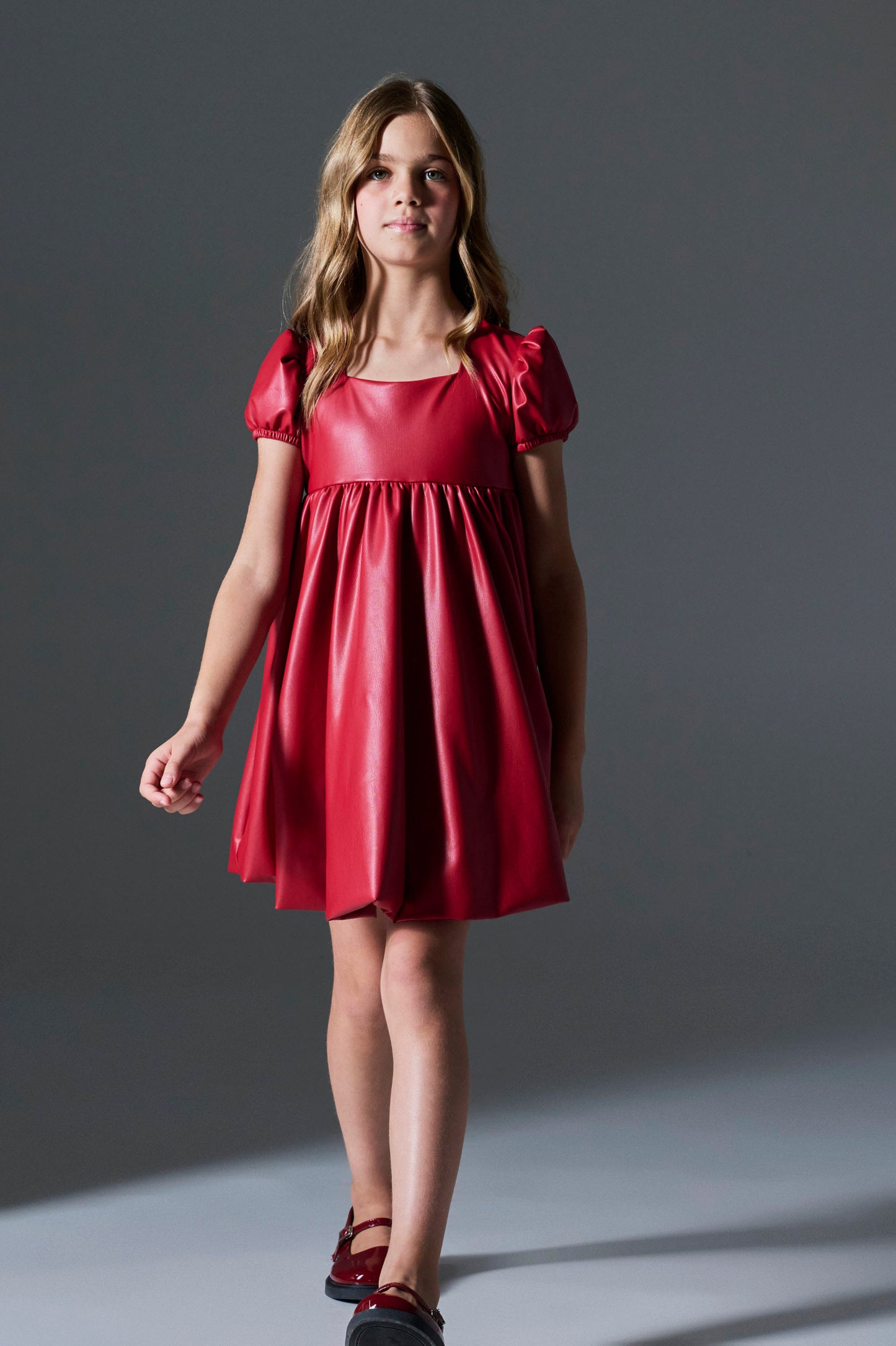 Melin Rose Φόρεμα δερματίνη κόκκινο με φιόγκο 4-12Υ