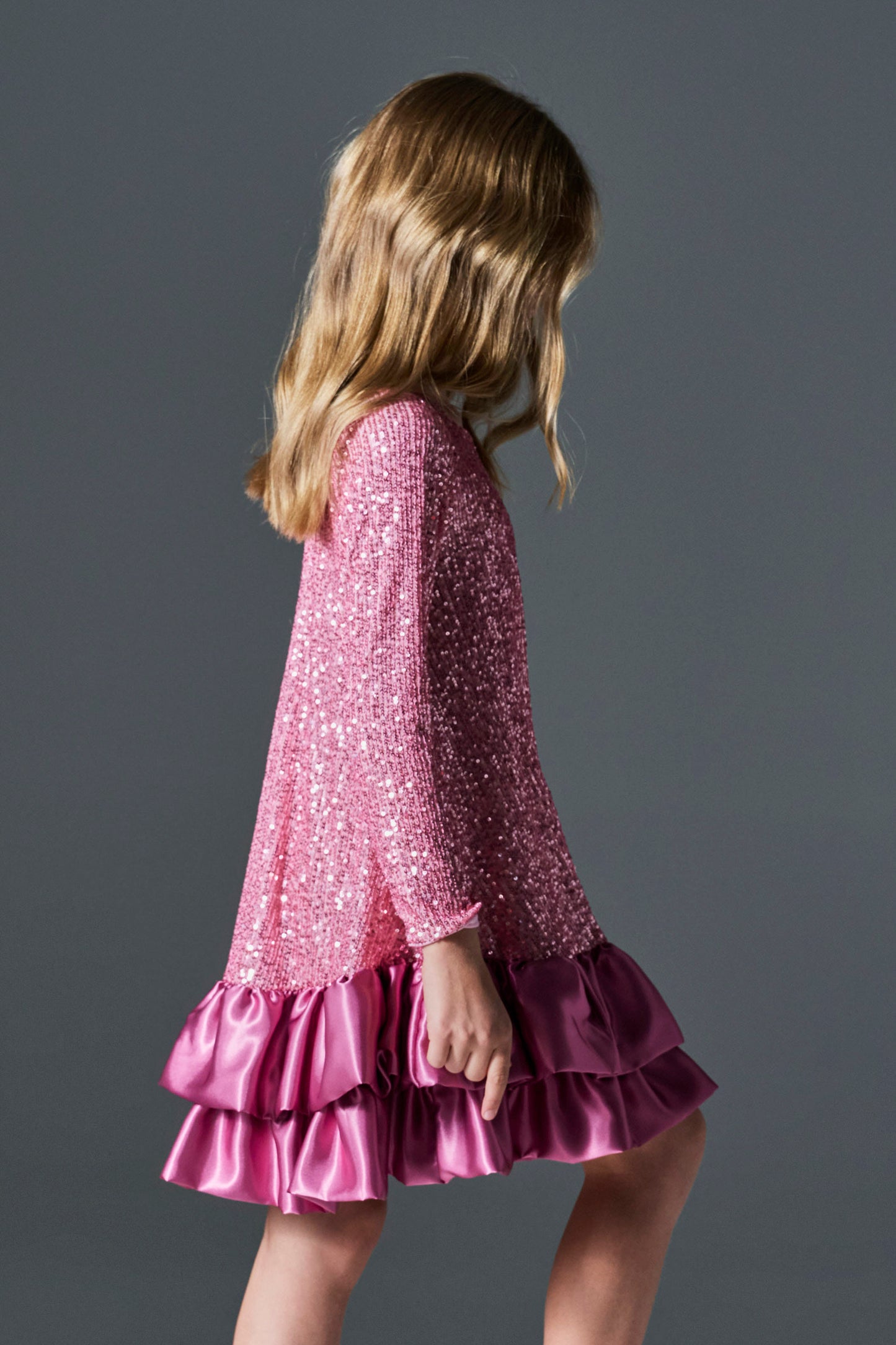 Melin Rose Φόρεμα παγιέτα με βολάν Ροζ 2-14Υ