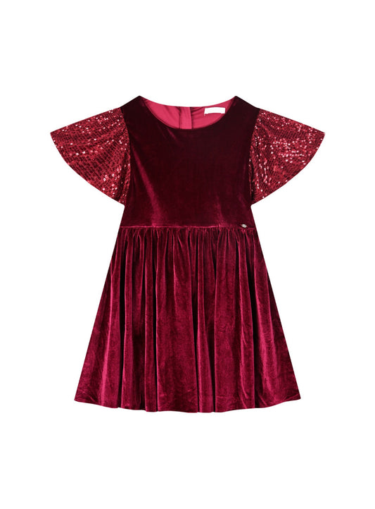 Φόρεμα βελουτέ φόρεμα για κορίτσι ΚΕΡΑΣΣΙ  με παγιέτες 8-12Y