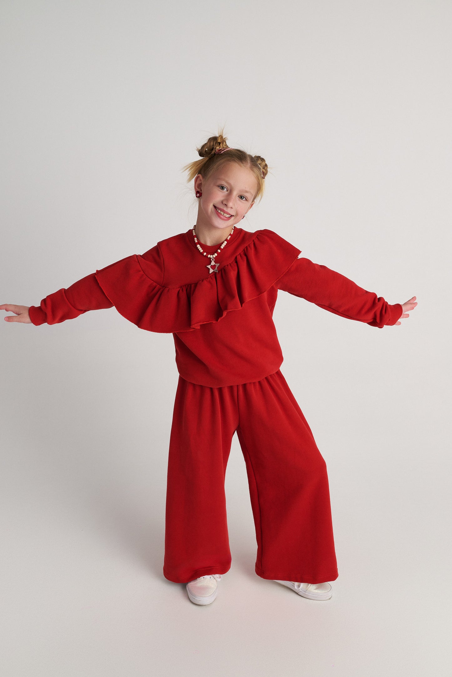 TWO IN A CASTLE Set Ruffles Top And Wide Leg Pants
