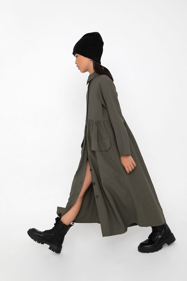 Melin Rose Φόρεμα Μακρύ με κουμπιά Χακί 4-14Υ