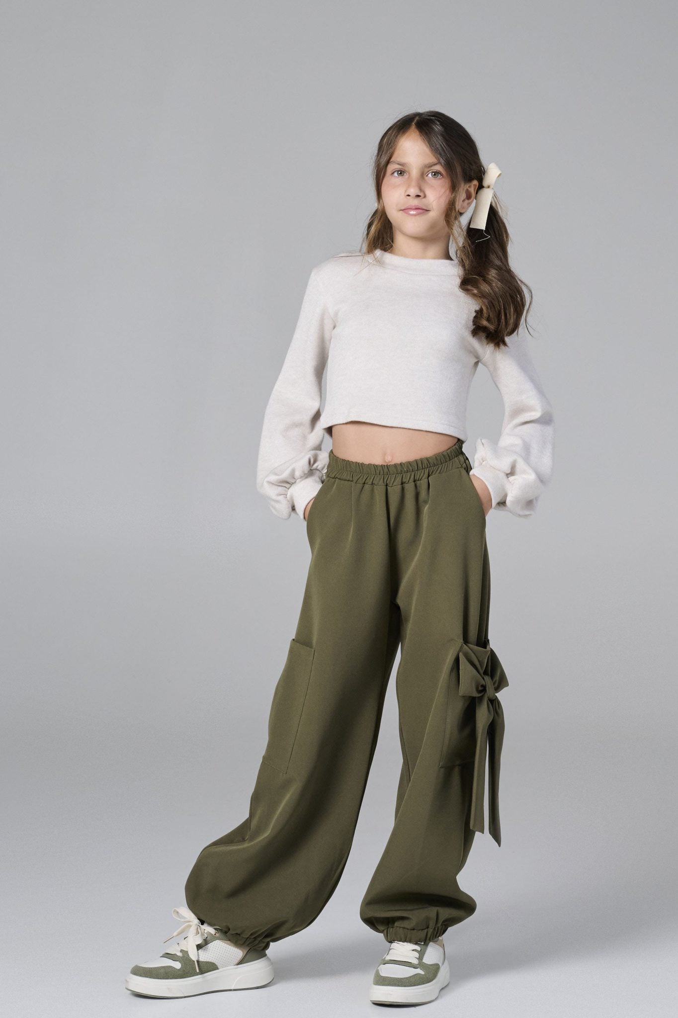 Melin Rose Παντελόνα Cargo με φιόγκο Λαδί 6-16Y