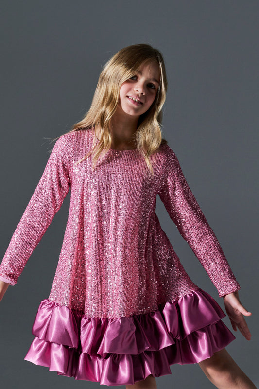 Melin Rose Φόρεμα παγιέτα με βολάν Ροζ 2-14Υ