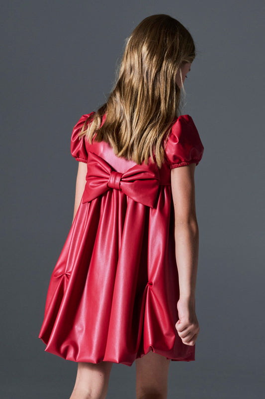 Melin Rose Φόρεμα δερματίνη κόκκινο με φιόγκο 4-12Υ