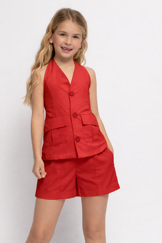 ALICE ΣΕΤ ΚΟΚΚΙΝΟ ΓΙΛΕΚΟ ΜΕ ΣΟΡΤΣ ΛΙΝΟ 3-12Y