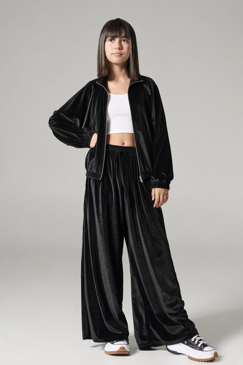 Melin Rose Σετ βελούδο oversized με ζακέτα Μαύρο 8-14Y