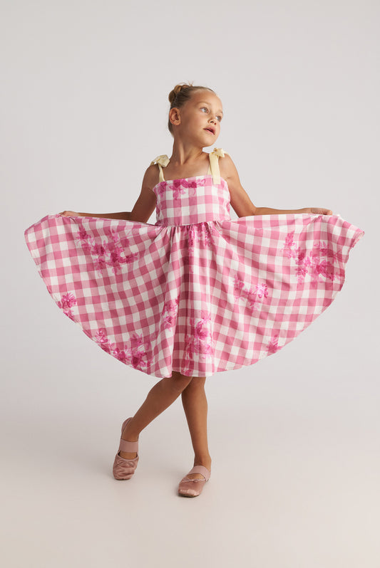 Two in a castle - Pinklady Embroidered Vichy Circle Dress