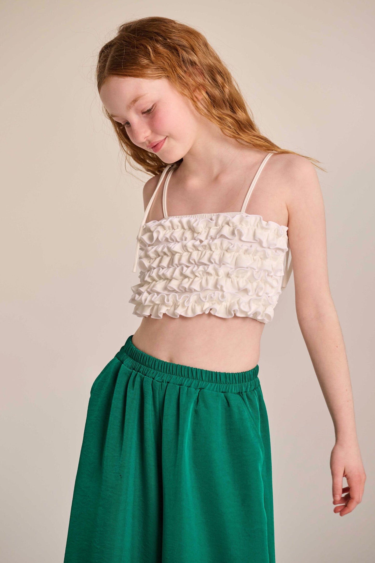 Melin Rose Crop top με βολάν στο μπούστο Εκρού 4-14Υ