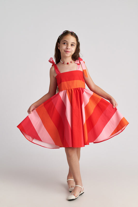 Two in a castle - Scarlet Striped Backless Circle Dress For Kids