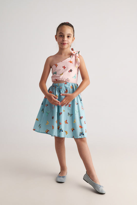 Two in a castle - Butterfly Sky One Shoulder Bicolour Dress
