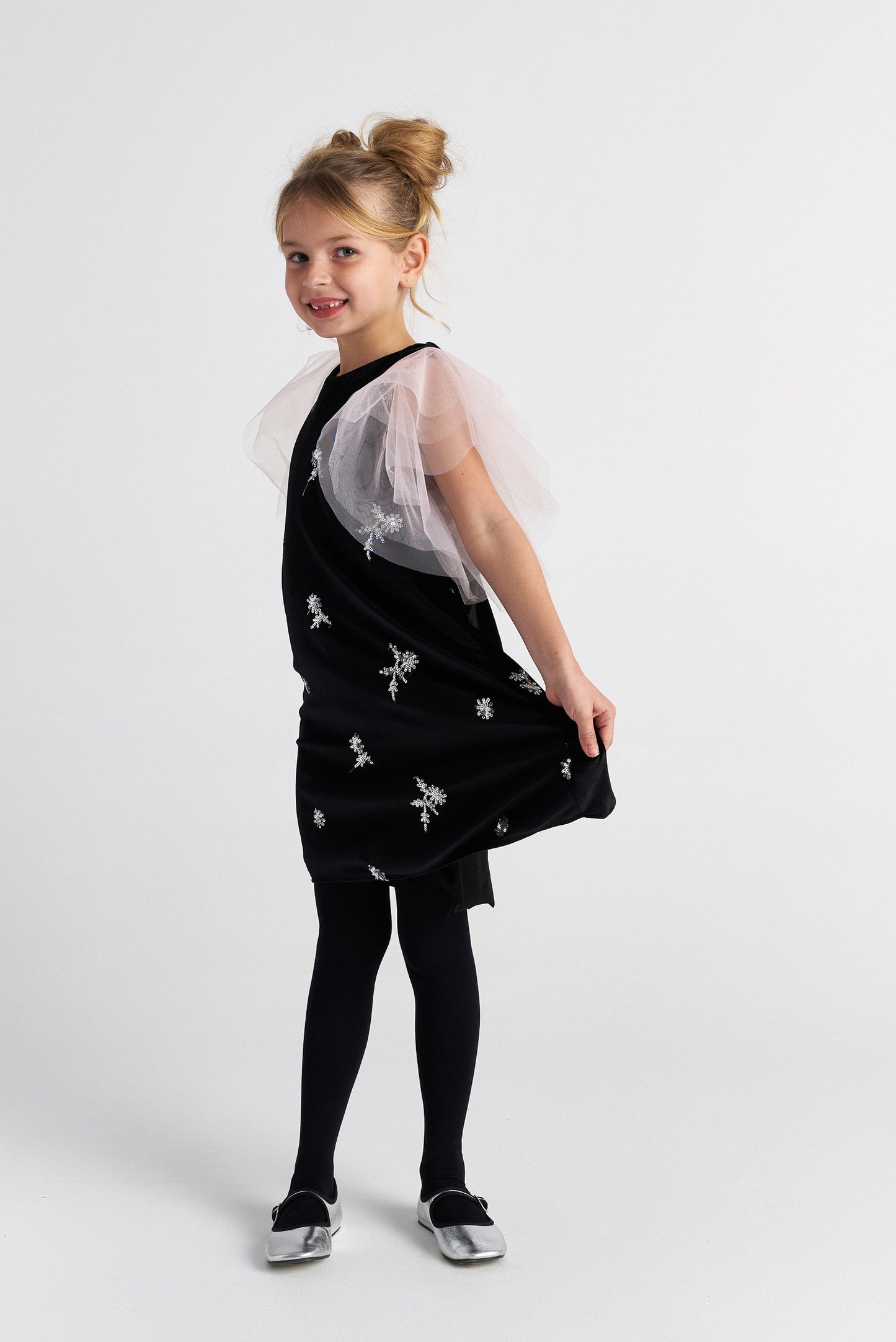 TWO IN A CASTLE Sparkles Velvet Dress With Tulle Sleeve