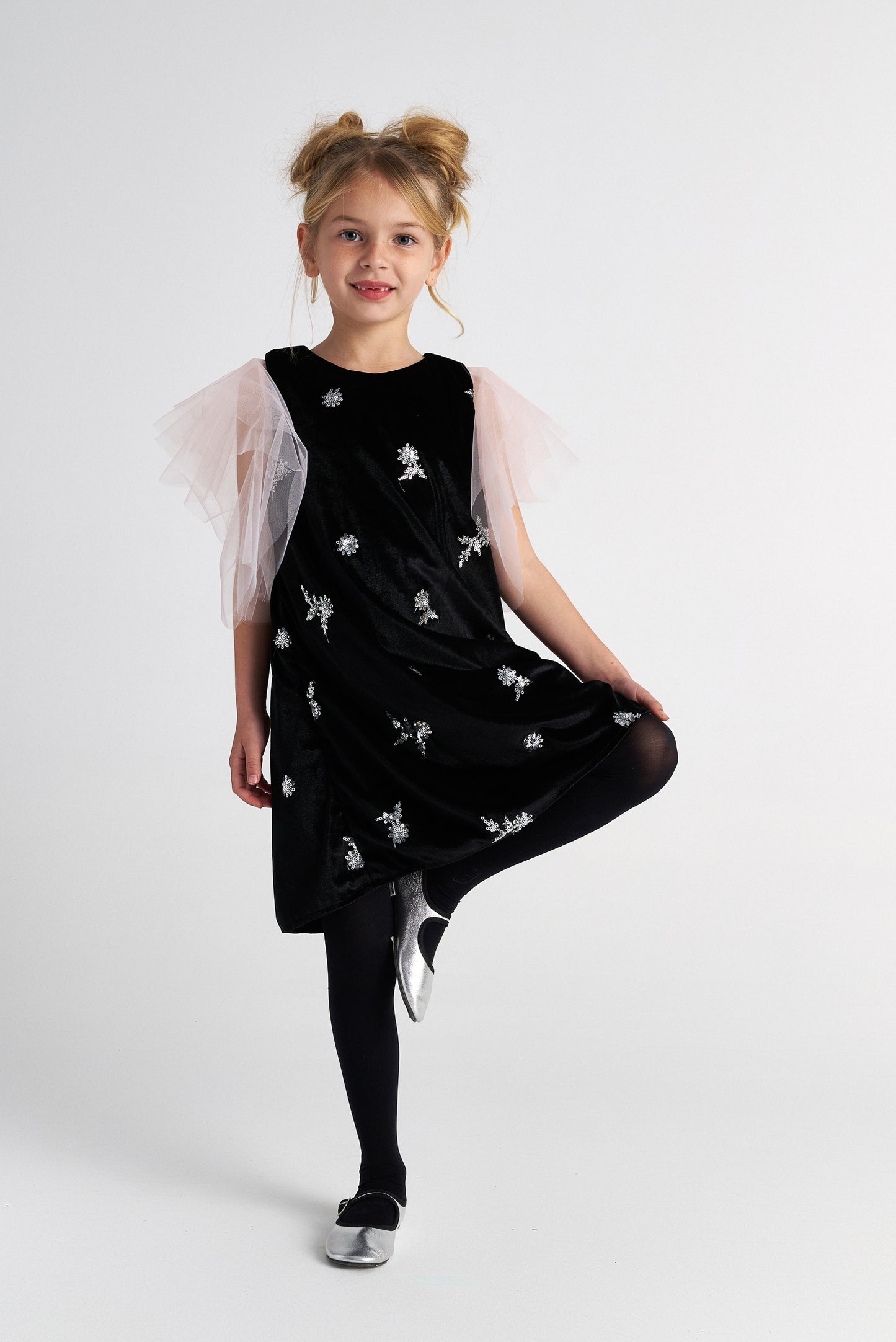TWO IN A CASTLE Sparkles Velvet Dress With Tulle Sleeve