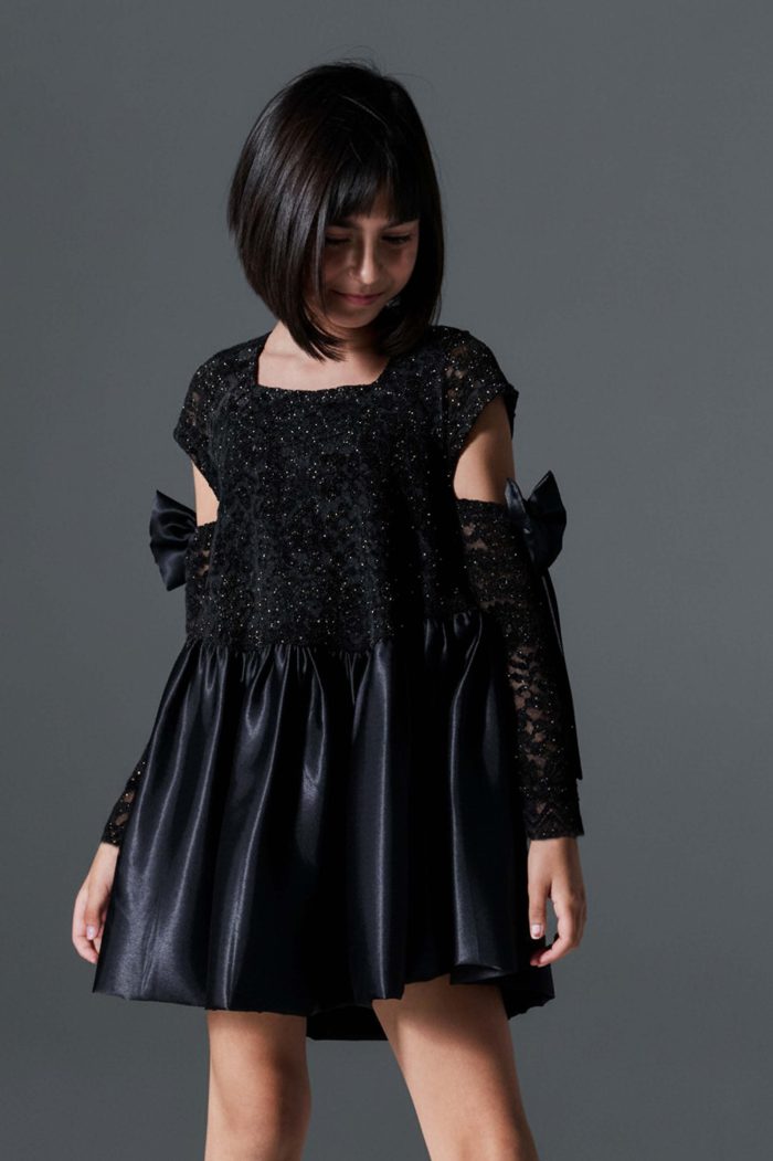 Melin Rose Φόρεμα δαντέλα με γάντι μανίκι Μαύρο 4-14Υ